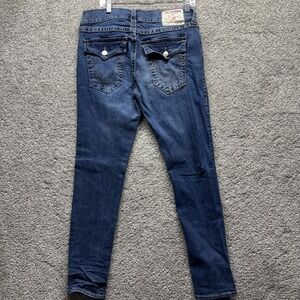 True Religion Rocco Relaxed Skinny Jeans Blue 34x32 Men's Flap Button Denim EUC